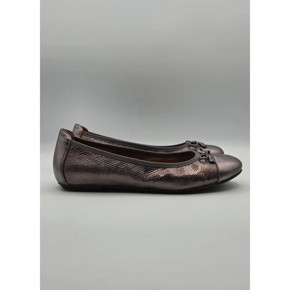 Vionic Minna Women Ballet Flats Size 8 Pewter Metallic Snake Leather Comfort